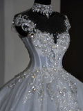 Unique Bridal Dress Ball Gown Scoop White Sequin Long Wedding Dresses Luxury Bride Dress Bridal Gowns HZ1121