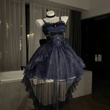 Cute French Style Ladies Fairy High Low Spaghetti Straps Tulle Navy Blue Gotica Formal 8th Grade Homecoming Dresses Lolita Dress Hoco Outfits Lolita Outfits HZ1121