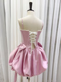 Modest Ball Gown Spaghetti Straps Satin Short Formal Homecoming Dress Middle School Short 18th Birthday Outfits Graduation Dress Cocktail Dresses HZ1121