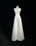 Vintage Bridal Dress A Line Spaghetti Straps Satin White Beads Long Wedding Dress Retro Wedding Dresses Modest Wedding Gowns HZ1121