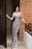 Modest Grey Formal Dress One Shoulder Sheath Long Evening Gown Fashion Long 18th Birthday Outfit HZ1121
