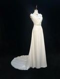 Vintage Wedding Dress 1950s 1940s A line V Neck Chiffon White Long Wedding Dresses Bridal Gowns Brides Gown HZ1121
