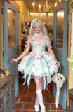 Sweet Off-the-shoulder Ball Gown Tulle Birthday Dress Light Green Lolita Dress HZ1121