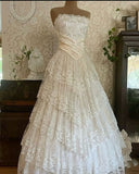 Vintage Bridal Gown Ball Gown Strapless Ivory Lace Wedding Dresses Minimalist Bridal Gowns HZ1121