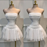 Simple Ball Gown Strapless White Sequin Homecoming Dress Summer Hoco Dresses Cocktail Dress HZ1121