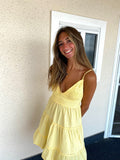 Simple A line Spaghetti Straps Yellow Homecoming Dress Summer Hoco Dresses Cocktail Dress HZ1121
