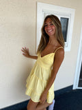 Simple A line Spaghetti Straps Yellow Homecoming Dress Summer Hoco Dresses Cocktail Dress HZ1121