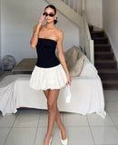 Simple A line Strapless Black Balloon Homecoming Dress Summer Hoco Dresses Cocktail Dress HZ1121