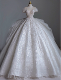 Princess Bridal Dress Ball Gown Round Neck Tulle White Beads Long Wedding Dress Modest Bridal Gowns HZ1121