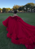 Elegant Ball Gown Sweetheart Neck Burgundy Tulle Beaded Applique Long Quinceanera Dress Formal Gowns Vestido De 15 Anos Sweet 16 Dress HZ1121