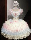 Vintage Ball Gown Pink Lace Spaghetti Straps Short Lolita Outfits 18th Birthday Dress Mini Cute Lolita Dress HZ1121
