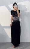 Elegant Black Jewel Sheath Mother of the Bride Dress Satin Beaded Formal Evening Gown HZ1121
