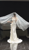 Timeless Off-the-shoulder Sheath Satin Luxury Wedding Dress, White Bridal Gowns HZ1121