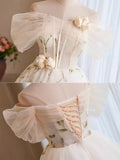 Gorgeous Off-the-shoulder A-Line Tulle Short Prom Dresses, White Homecoming Dresses HZ1121