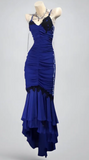 Elegant Spaghetti Strap Mermaid Long Prom Dresses Chiffon Blue Formal Dresses Sleeveless Evening Dresses HZ1121