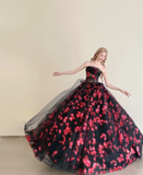 Fairy Ball Gown Black Long Prom Dresses Strapless Tulle Sleeveless Black Quinceanera Dresses Sweet 16 Dress HZ1121