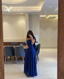 Classy A line Strapless Royal Blue Chiffon Long Prom Gown Summer Wedding Guest Dress Bridal Guest Dresses Wedding Outfits For Guest HZ1121