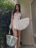 Cute A line Square Neck White Short Homecoming Dress Summer Middle School Formal Hoco Dresses Cocktail Dress Birthday Outfits HZ1121