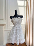 Cute A line Spaghetti Straps White Flowers Formal Short 8th Grade Homecoming Dress Summer Middle School Hoco Dresses Birthday Outfits HZ1121