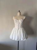 Cute A line Square Neck White Lace Short Homecoming Dress Summer Middle School Formal 8th Grade Hoco Dresses Summer Holiday Dress Birthday Outfits HZ1121