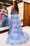 Pretty Off the Shoulder Black Tulle Appliques Off-the-Shoulder Ruffle Long Prom Dress Graduation Dress HZ1121